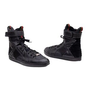 Gucci High Top SneakersUS 10.5  Mens Black Leather Tom Ford Era Strap Shoes